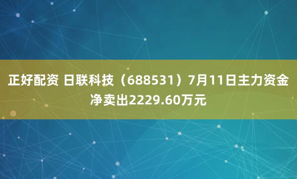 正好配资 日联科技（688531）7月11日主力资金净卖出2229.60万元