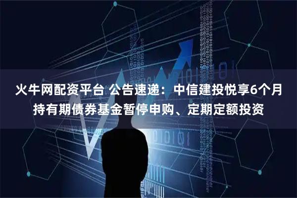 火牛网配资平台 公告速递：中信建投悦享6个月持有期债券基金暂停申购、定期定额投资